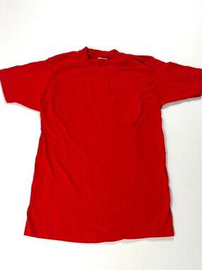 Vintage Fruit Of The Loom Blank Pocket Shirt Red Sz S/M USA Cotton Single Stitch